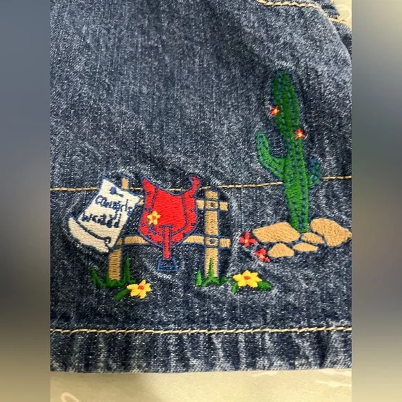 OshKosh B'gosh Denim Baby Overall Dress Cowgirls Wanted Embroidery Vintage 3/6MO - Picture 5 of 9